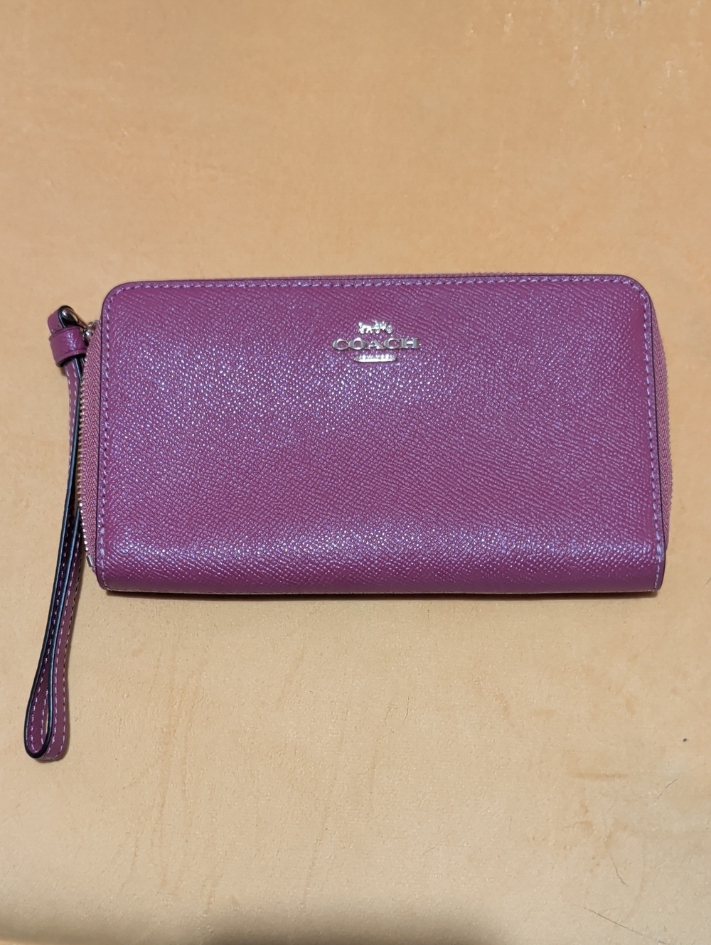 Coach Pink Leather Zip-Around Wristlet Wallet